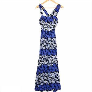 Anthropologie Maeve Size 2 Anakena Blue Floral Print Crisscross Back Maxi Dress